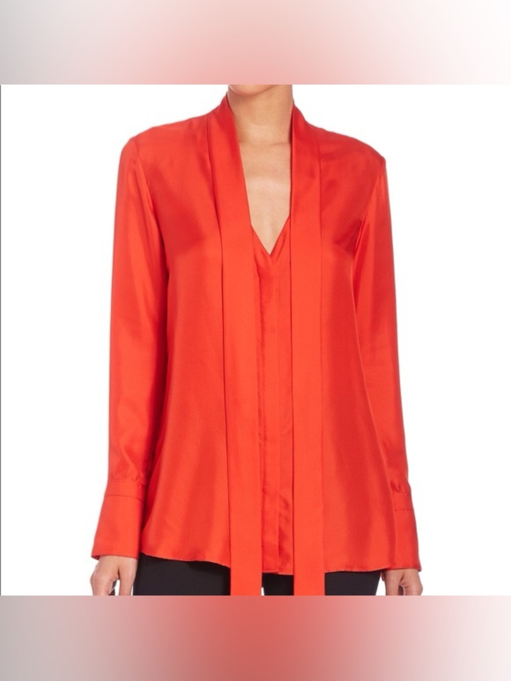 NWT. Rag & Bone. Florence Silk Tie Neck Blouse. Fiery Red. Size 6.